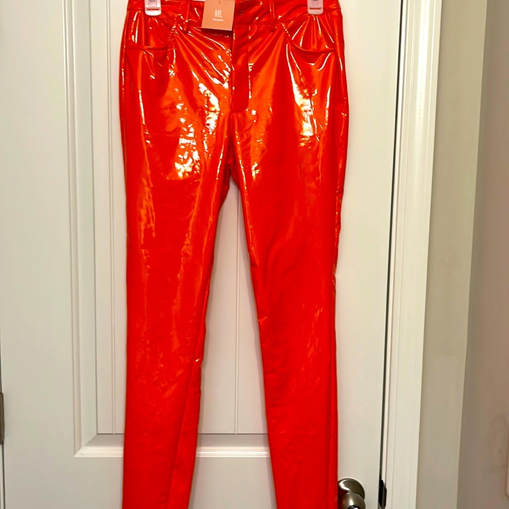 Women patent another orange pants